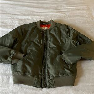 Hollister Bomber Jacket in Army Green w Orange Lining EUC sz M